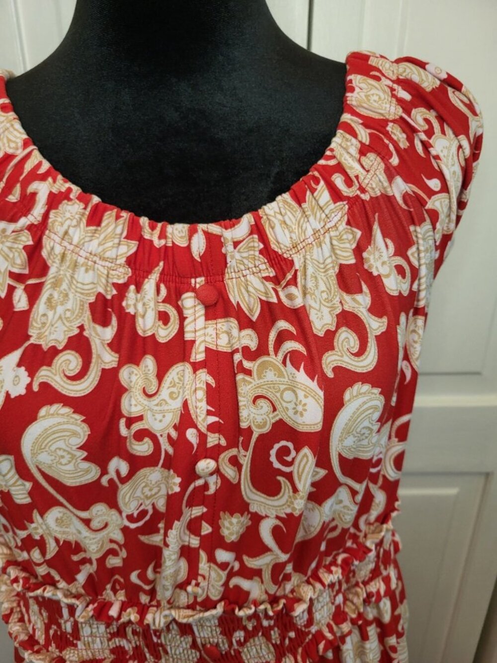 Derek Heart Red Peasant Dress High Low XL Stretch Ruffle Boho Travel Vacation - Picture 10 of 11